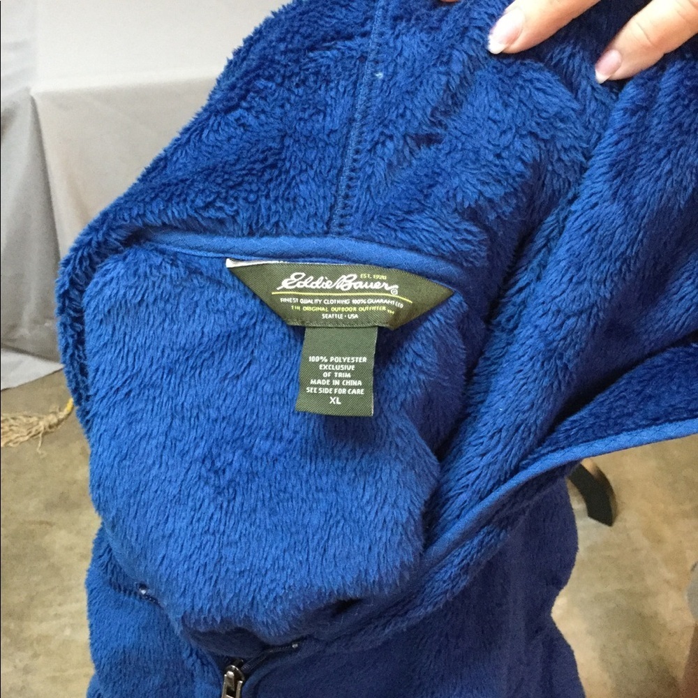 Eddie Bauer Blue Hooded Fuzzy Fleece Jacket - Picture 4 of 4
